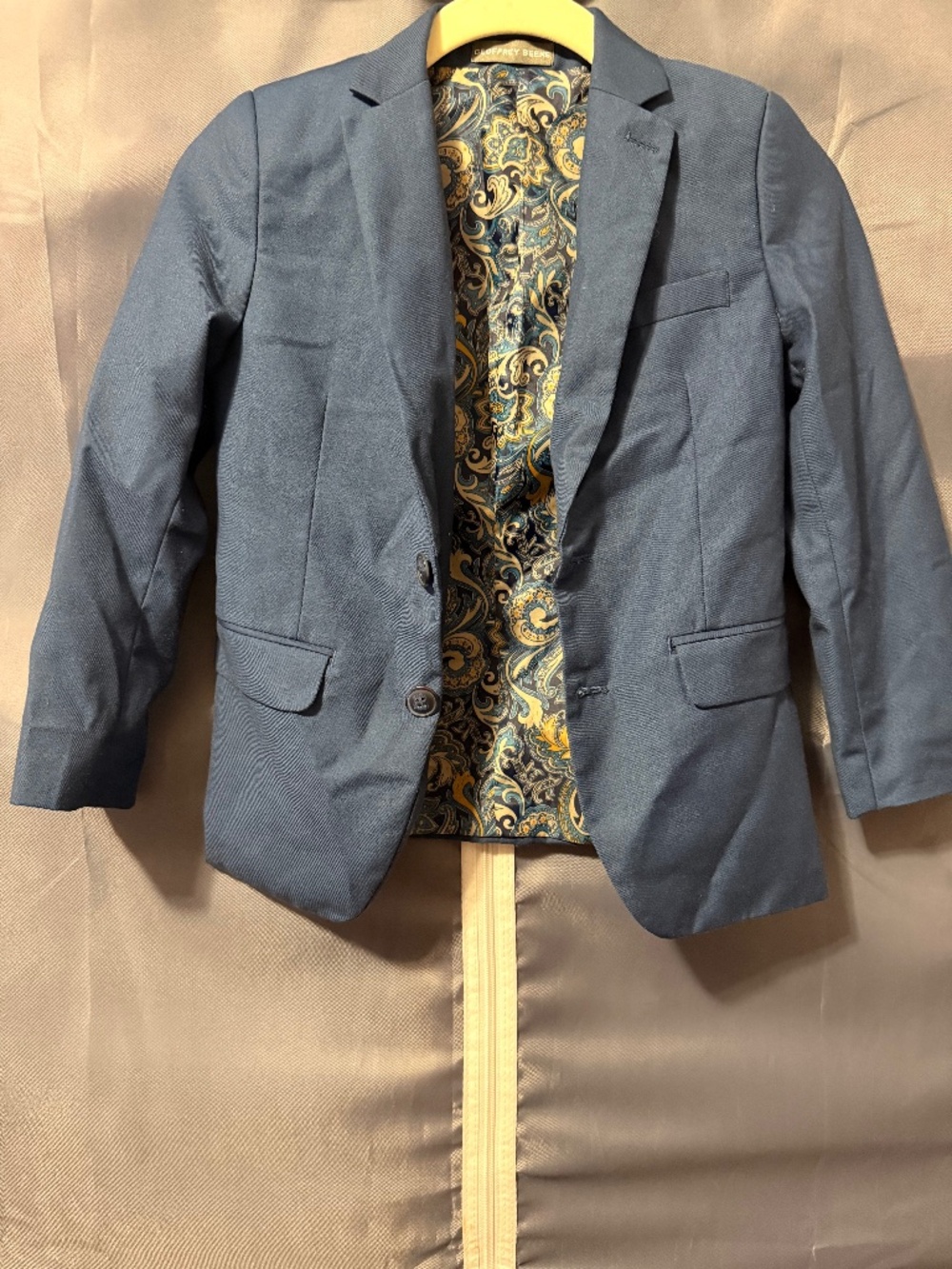 Geoffrey Beene Boys Navy Suit Set – Size 7 | Paisley Lined Blazer | Wedding •